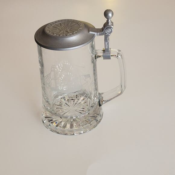 Glass Beer Stein Salem Ship Grand Turk 1786 ALWE W Germany Tankard Pewter Lid - Picture 12 of 14